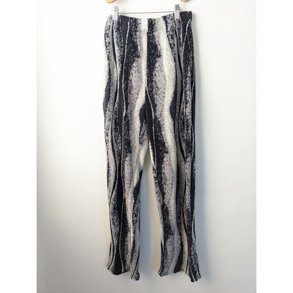 One Day Size 2 Pleated Ribbed Tie Dye Straight Pants Black White High Waist Boho - Picture 4 of 10